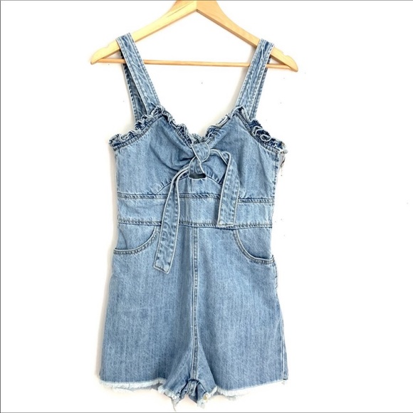 Blue Blush Pants - BLUE BLUSH Ruffle Trim Denim Romper, Sz Small EUC